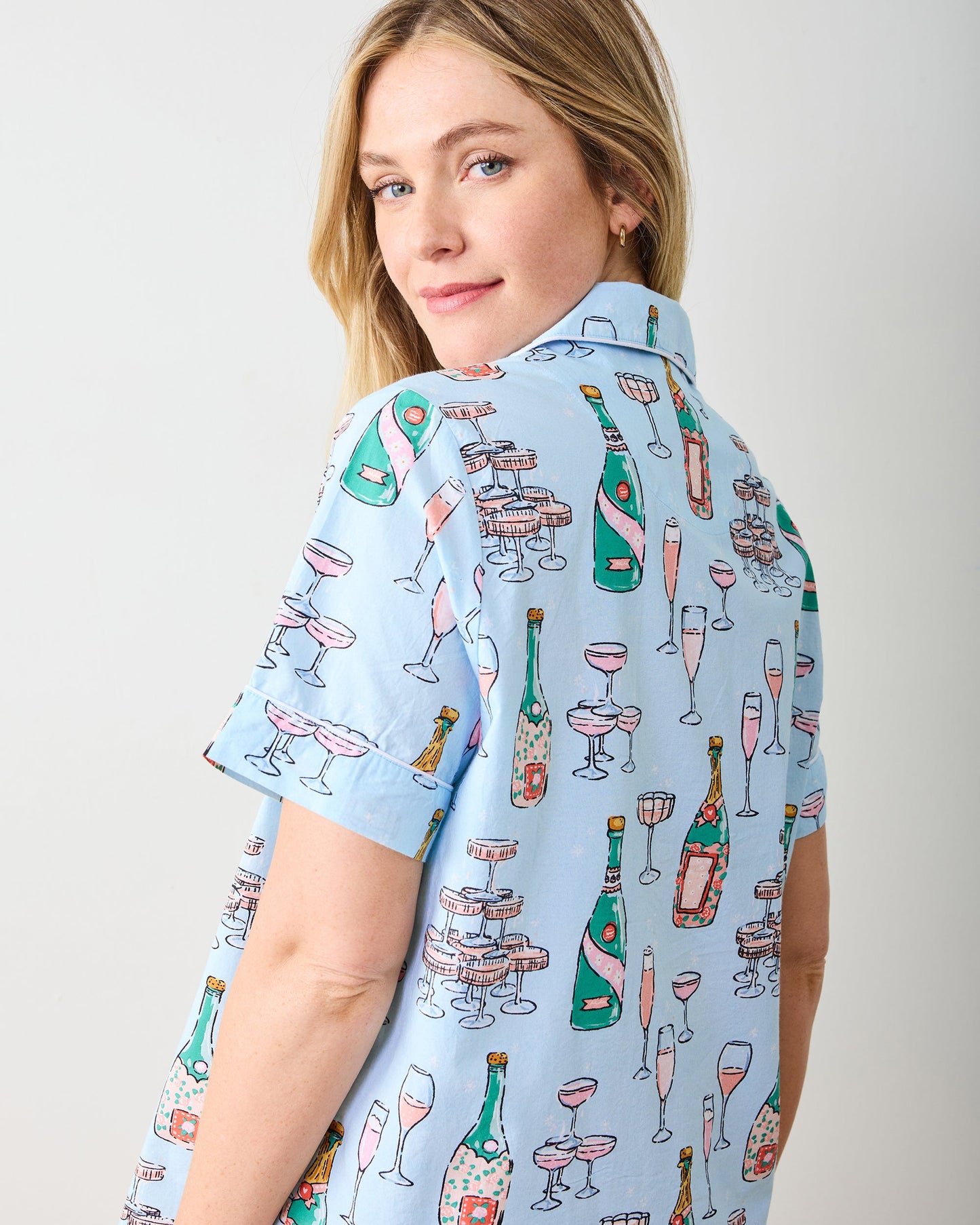 Champagne Tower - Short PJ Set - Soft Blue