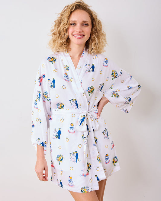 Happily Ever After - Eco Satin Glam Mini Robe - Cloud