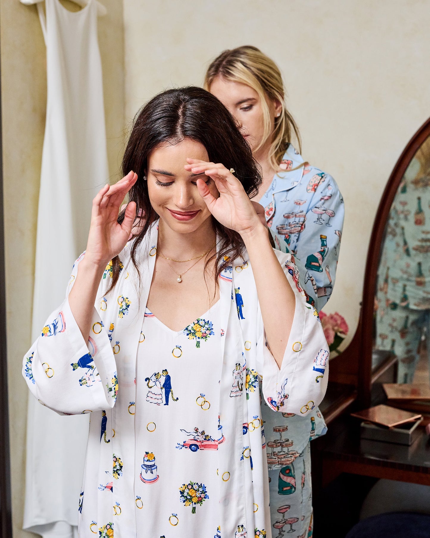 Happily Ever After - Eco Satin Glam Mini Robe - Cloud