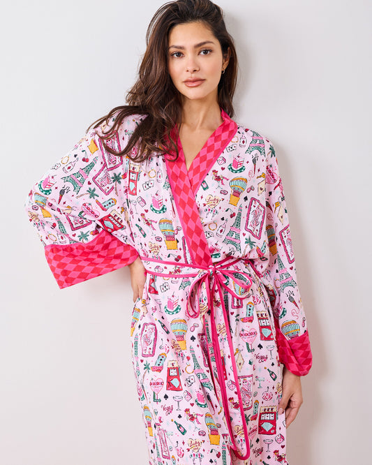 Viva Las Vegas - Eco Satin Robe - Lucky Pink