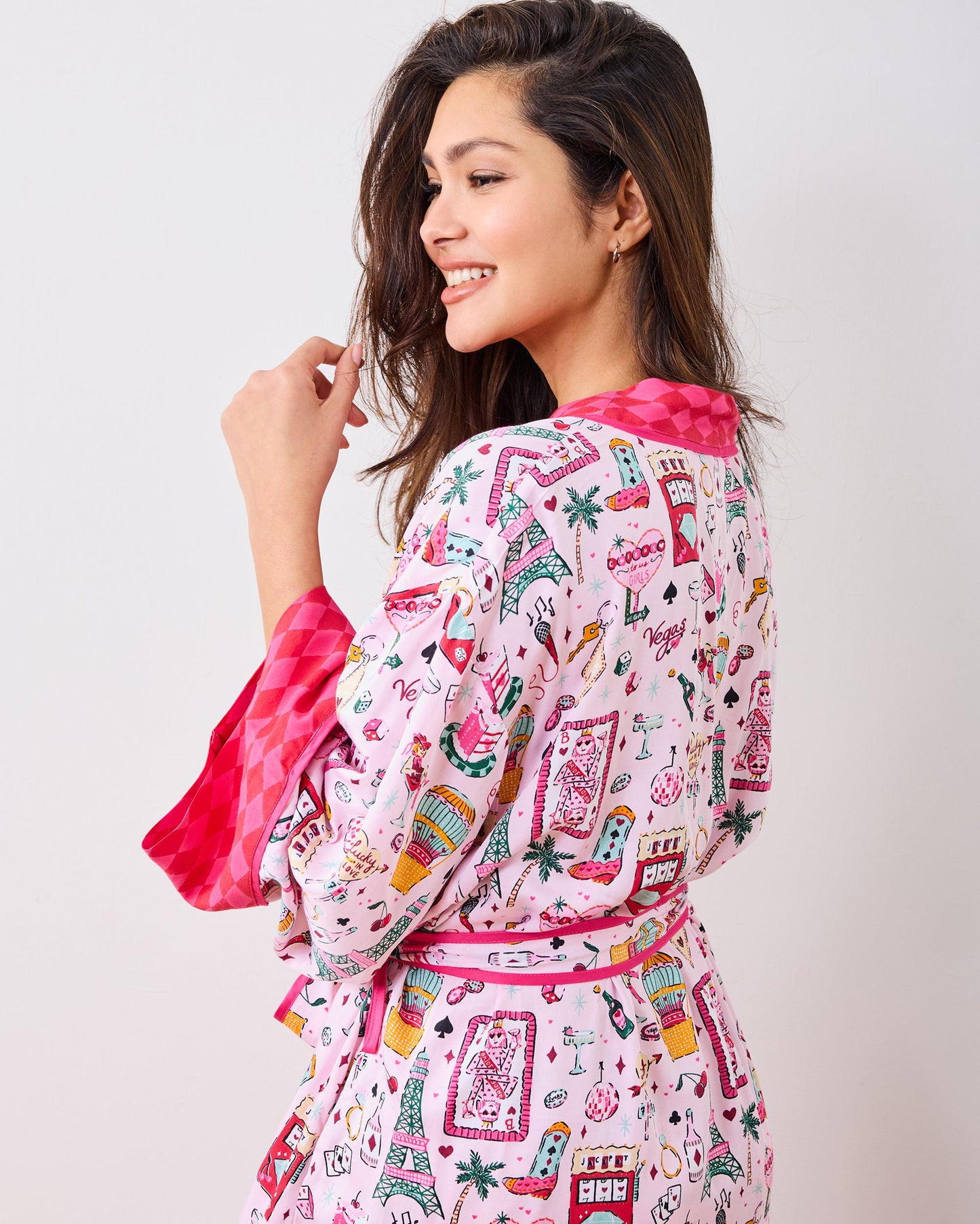 Viva Las Vegas - Eco Satin Robe - Lucky Pink