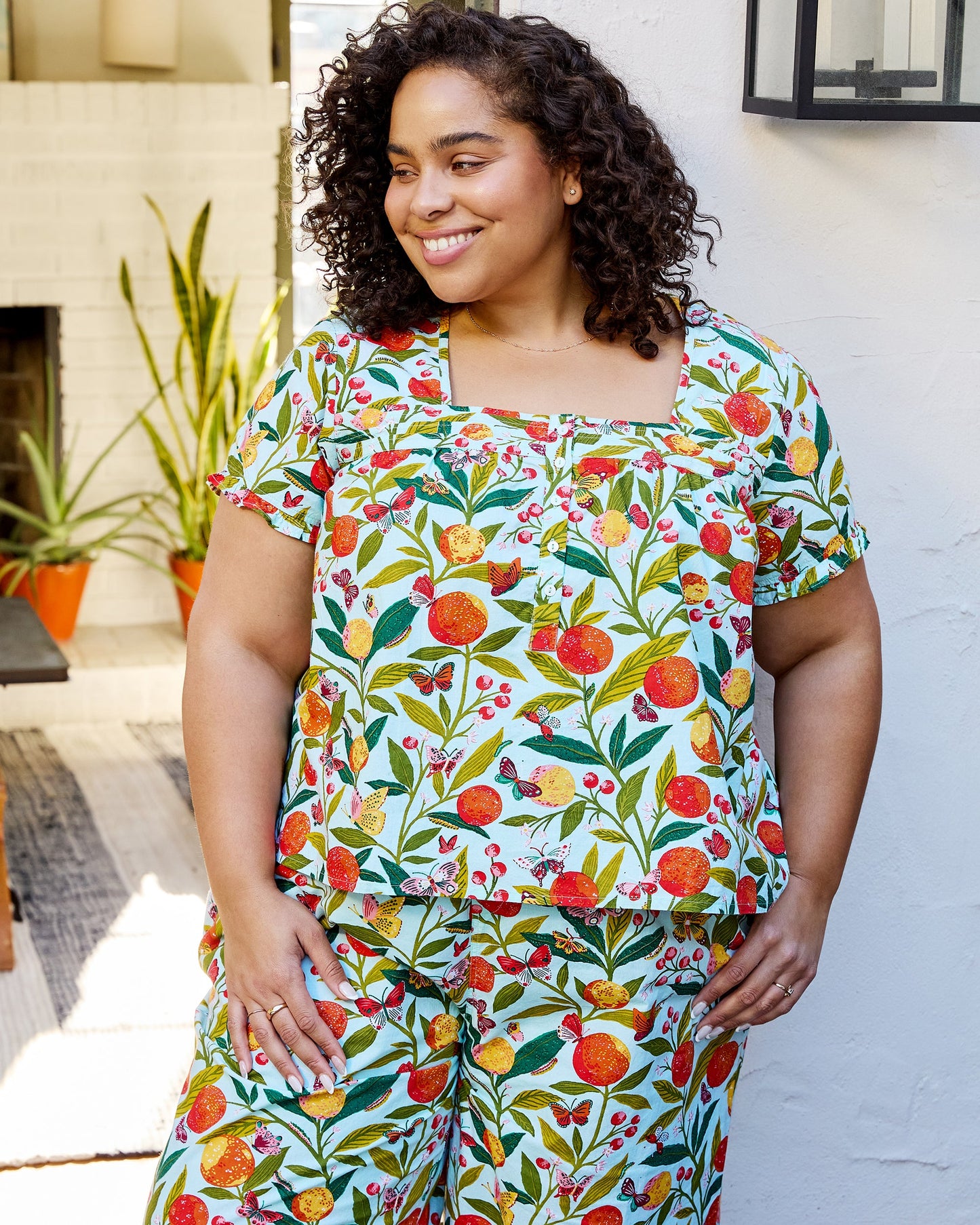 Butterfly Grove - Pintuck Cropped Pant Set - Soft Blue