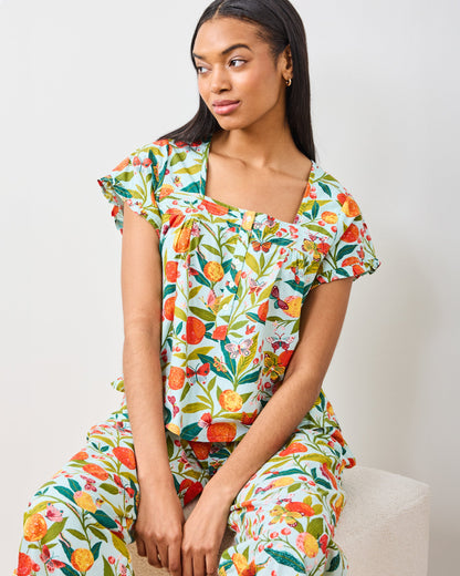 Butterfly Grove - Pintuck Cropped Pant Set - Soft Blue