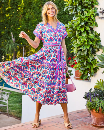 Geo Floral - Harbour Dress - Fuschia Cloud