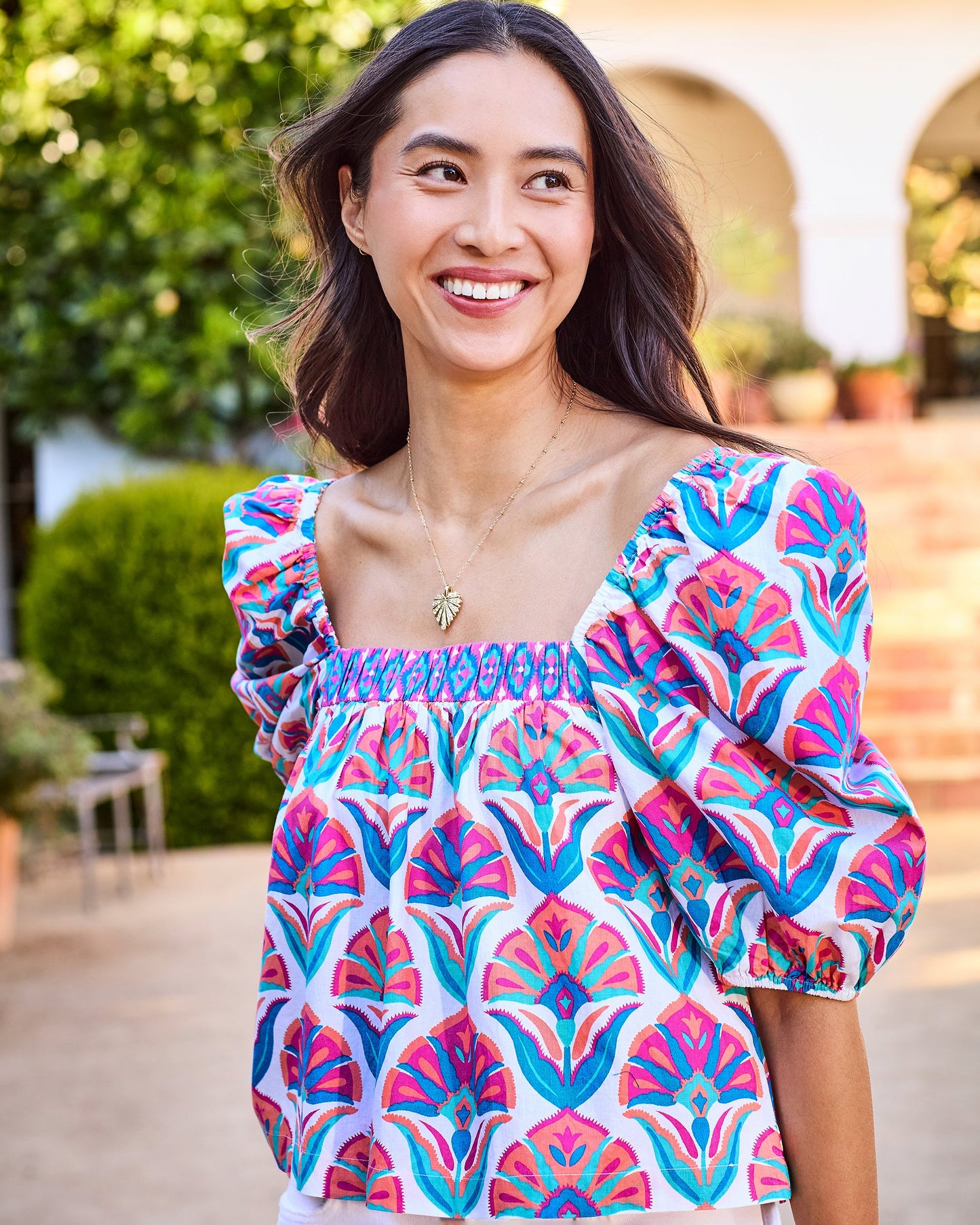 Geo Floral - Margot Blouse - Fuschia Cloud