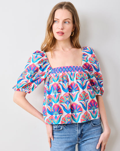 Geo Floral - Margot Blouse - Fuschia Cloud