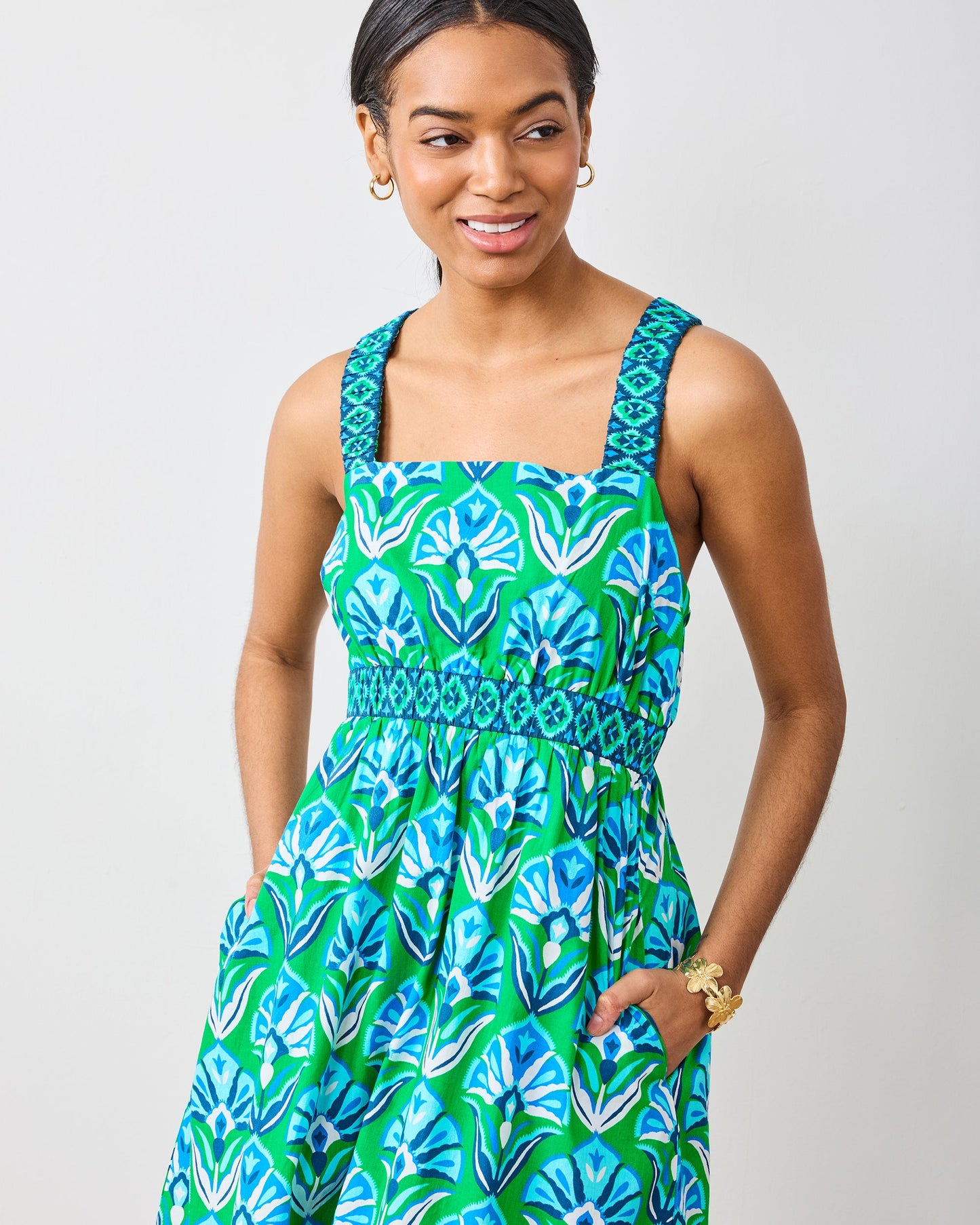 Geo Floral - Coastal Dress - Green Juice