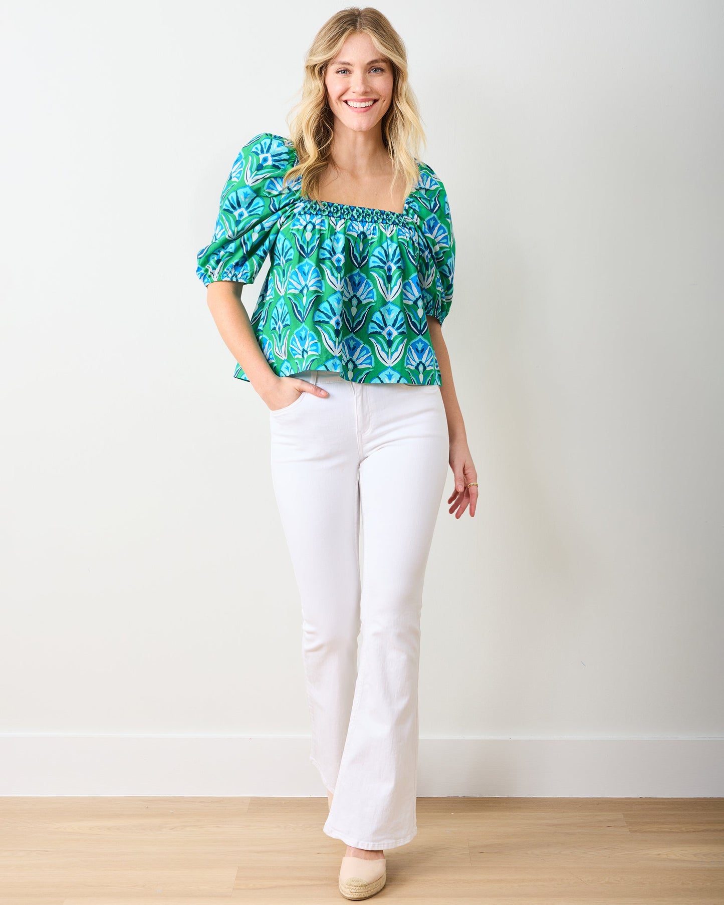 Geo Floral - Margot Blouse - Green Juice