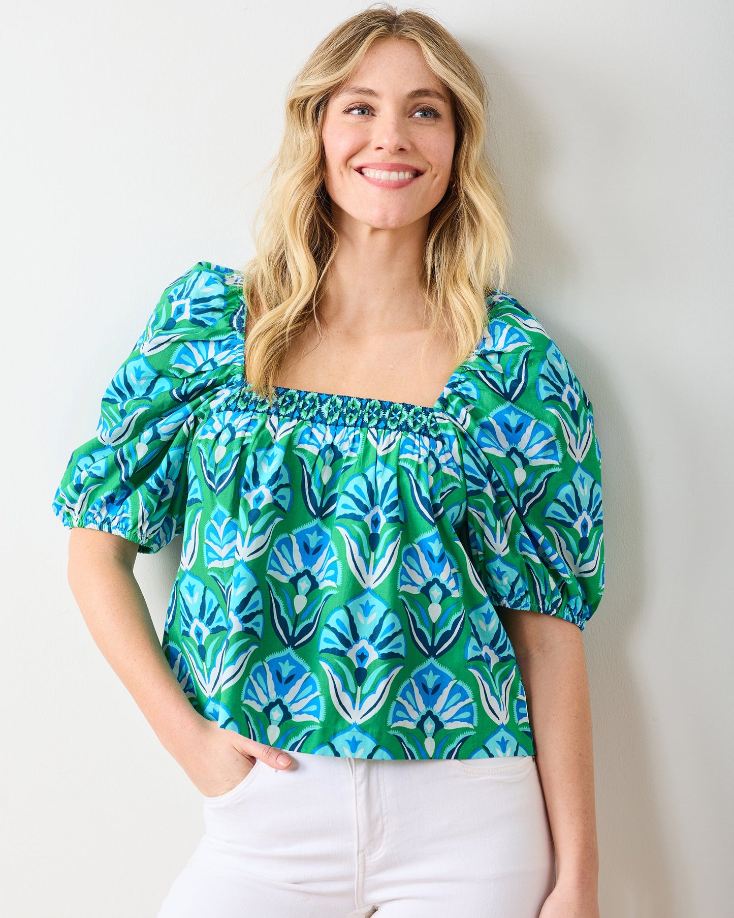Geo Floral - Margot Blouse - Green Juice