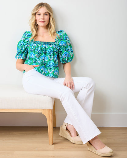 Geo Floral - Margot Blouse - Green Juice