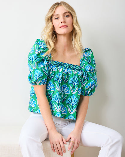 Geo Floral - Margot Blouse - Green Juice