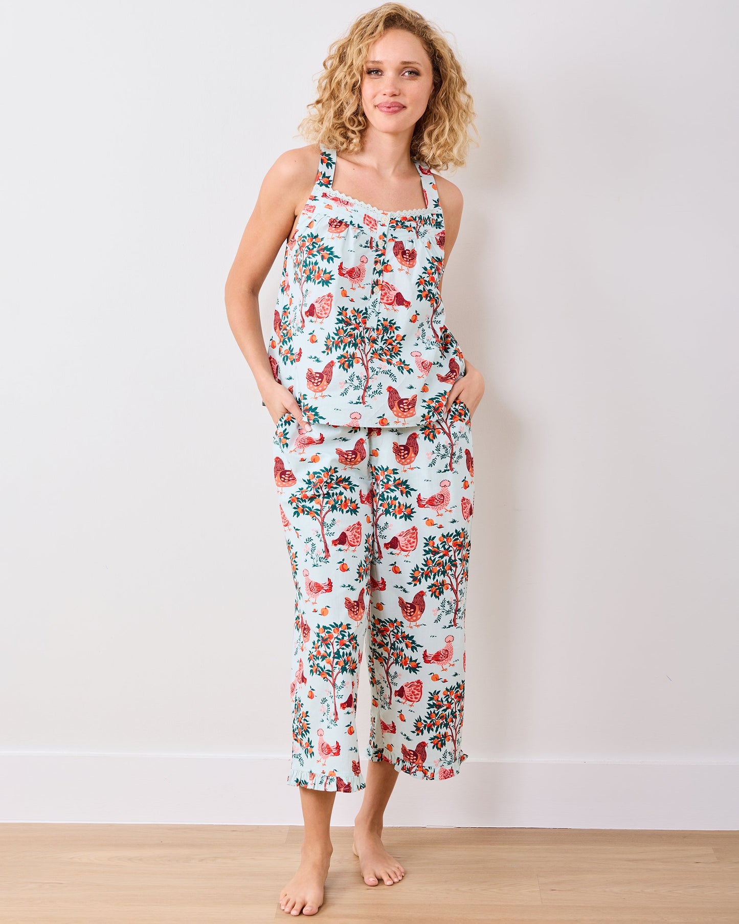 Hen House - Back to Bed Cropped Pant Set - Soft Blue