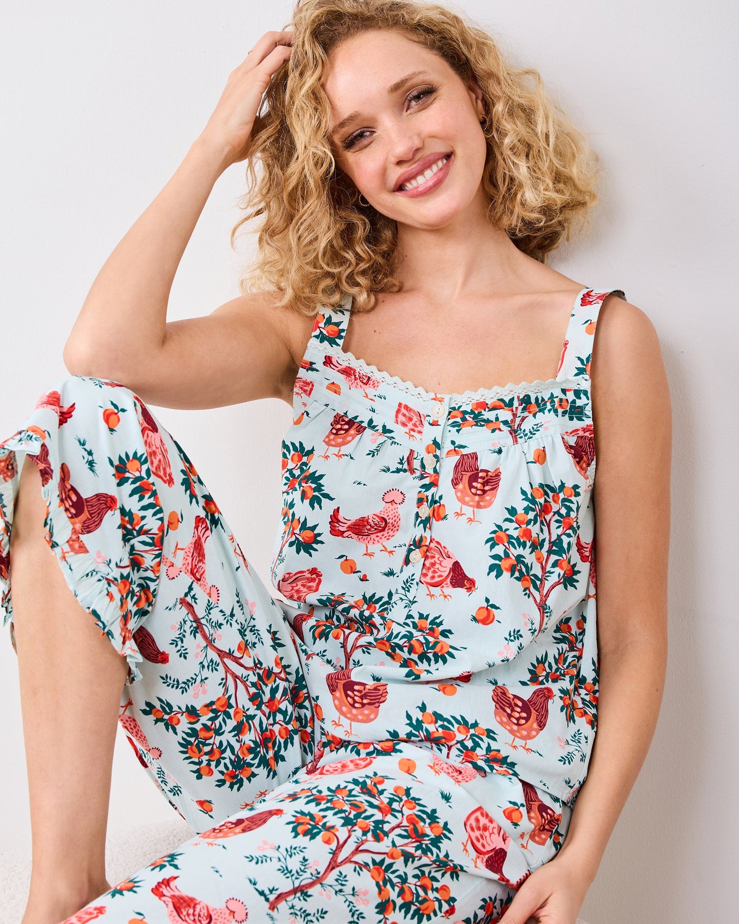 Hen House - Back to Bed Cropped Pant Set - Soft Blue