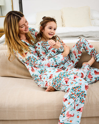 Hen House - Long PJ Set - Soft Blue