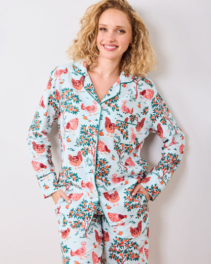 Hen House - Long PJ Set - Soft Blue