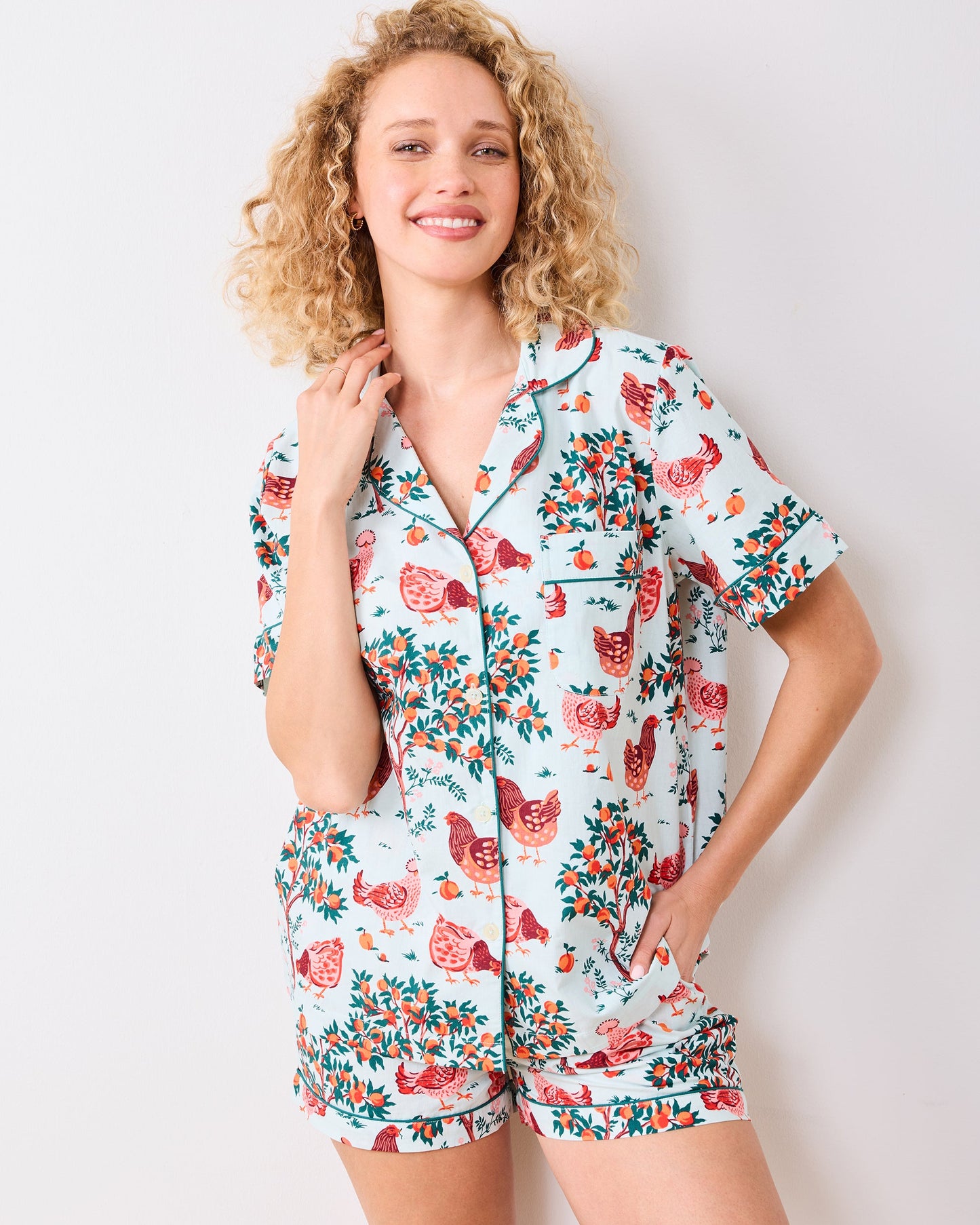 Hen House - Short PJ Set - Soft Blue