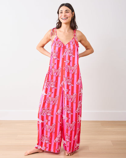 Leopard Stripes - Eco Satin Jaipur Jumpsuit - Pink Cabana