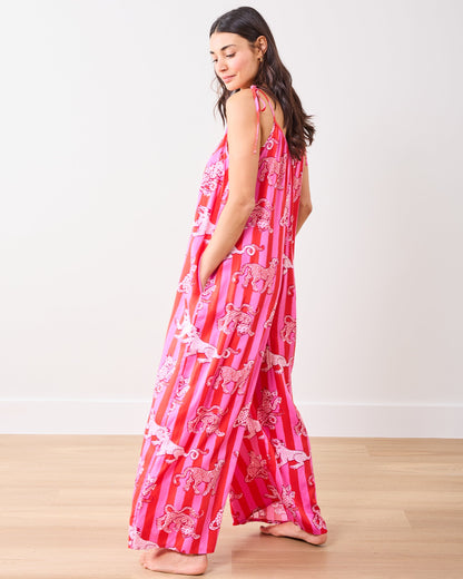 Leopard Stripes - Eco Satin Jaipur Jumpsuit - Pink Cabana