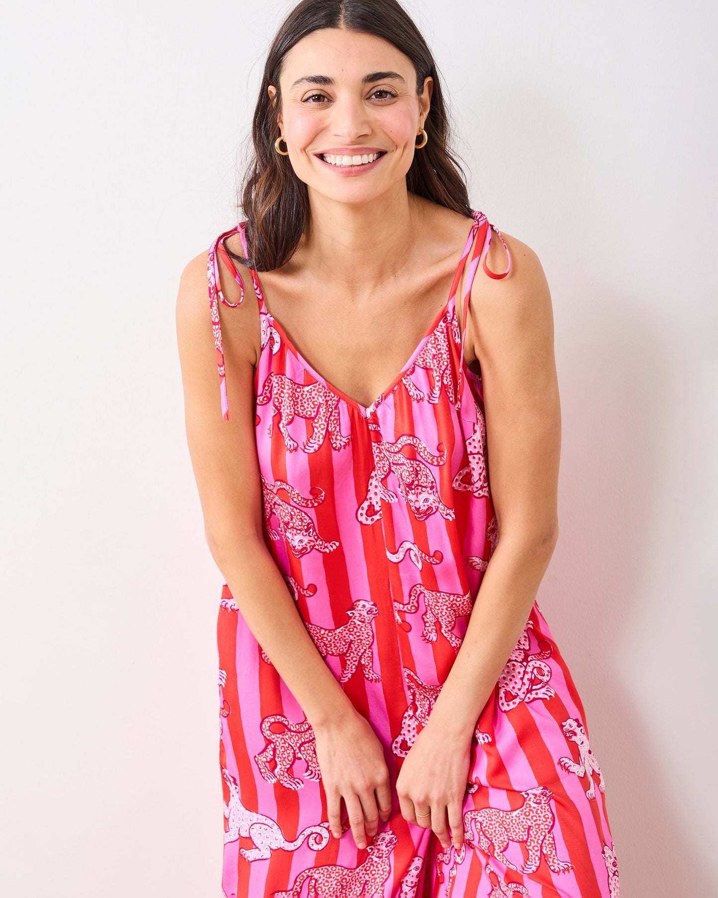 Leopard Stripes - Eco Satin Jaipur Jumpsuit - Pink Cabana