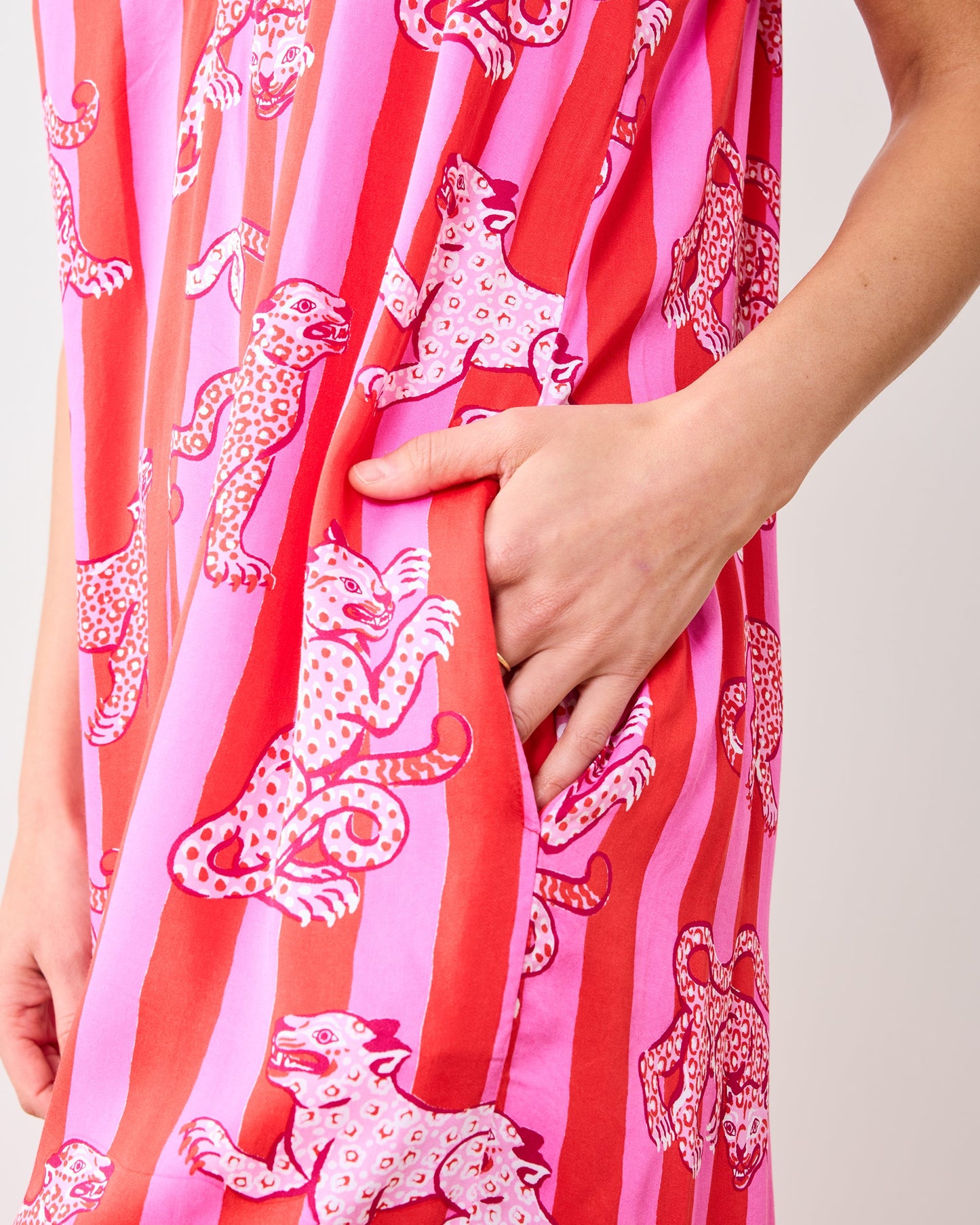 Leopard Stripes - Eco Satin Jaipur Jumpsuit - Pink Cabana