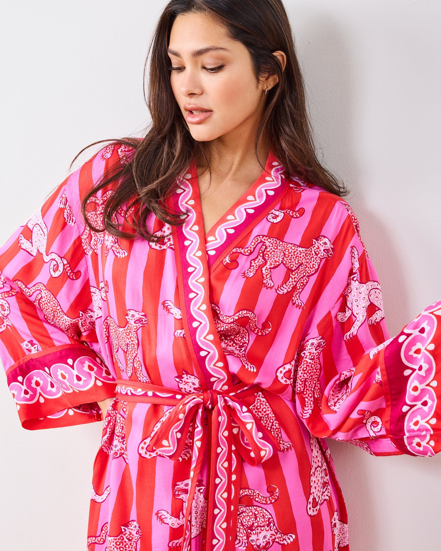 Leopard Stripes - Eco Satin Robe - Pink Cabana