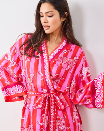 Leopard Stripes - Eco Satin Robe - Pink Cabana