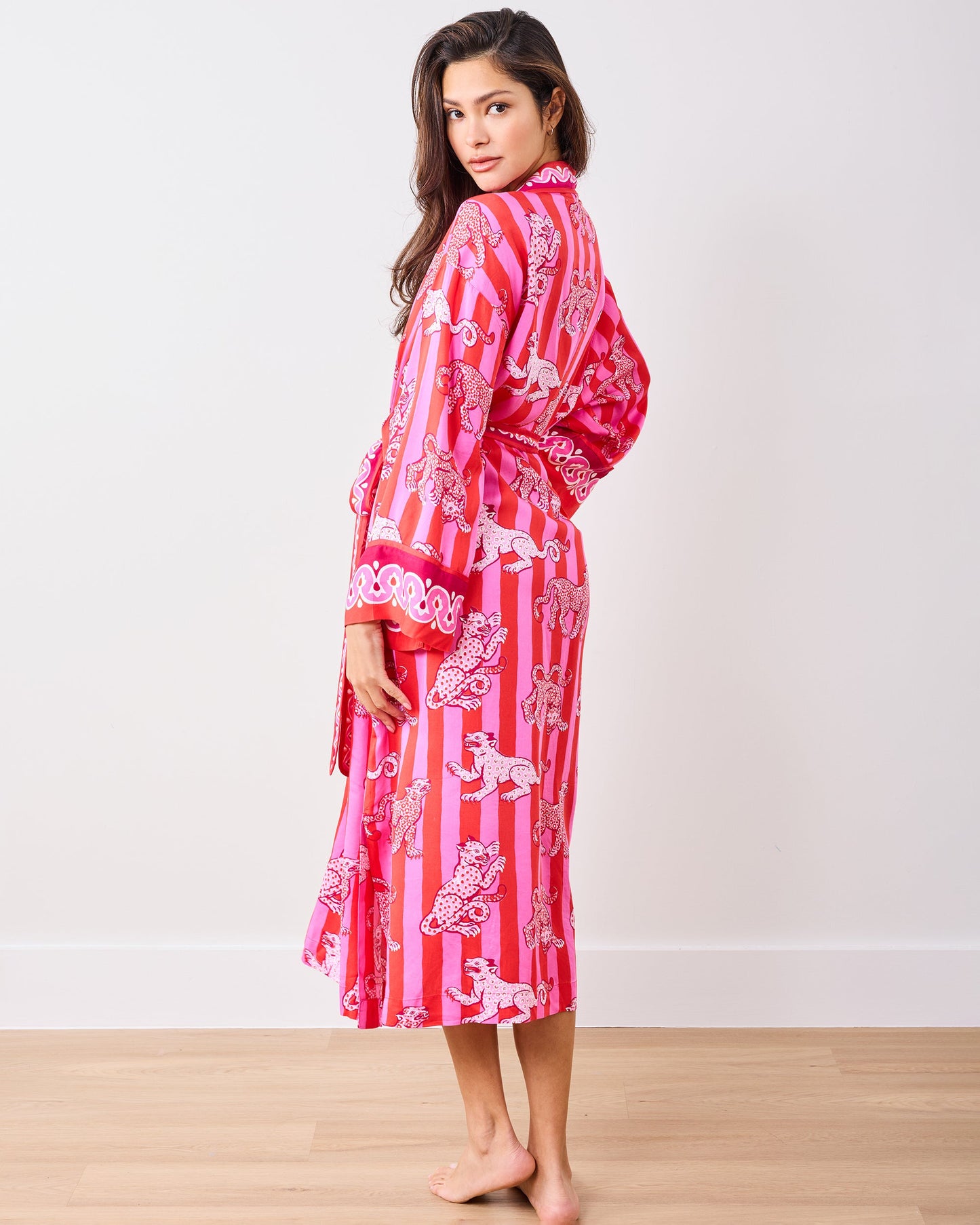 Leopard Stripes - Eco Satin Robe - Pink Cabana