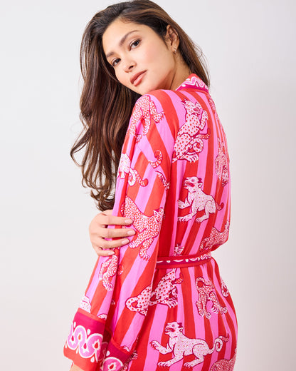 Leopard Stripes - Eco Satin Robe - Pink Cabana