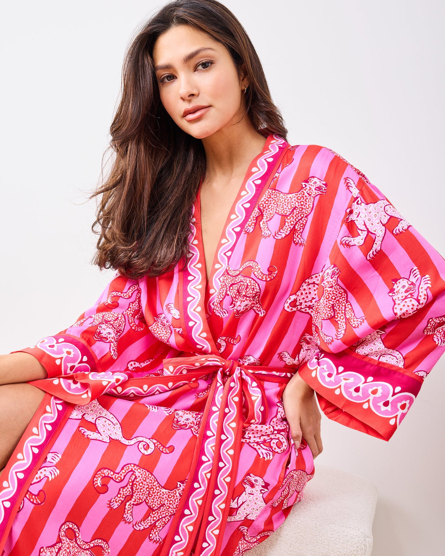 Leopard Stripes - Eco Satin Robe - Pink Cabana