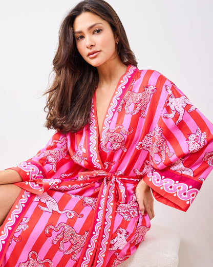 Leopard Stripes - Eco Satin Robe - Pink Cabana