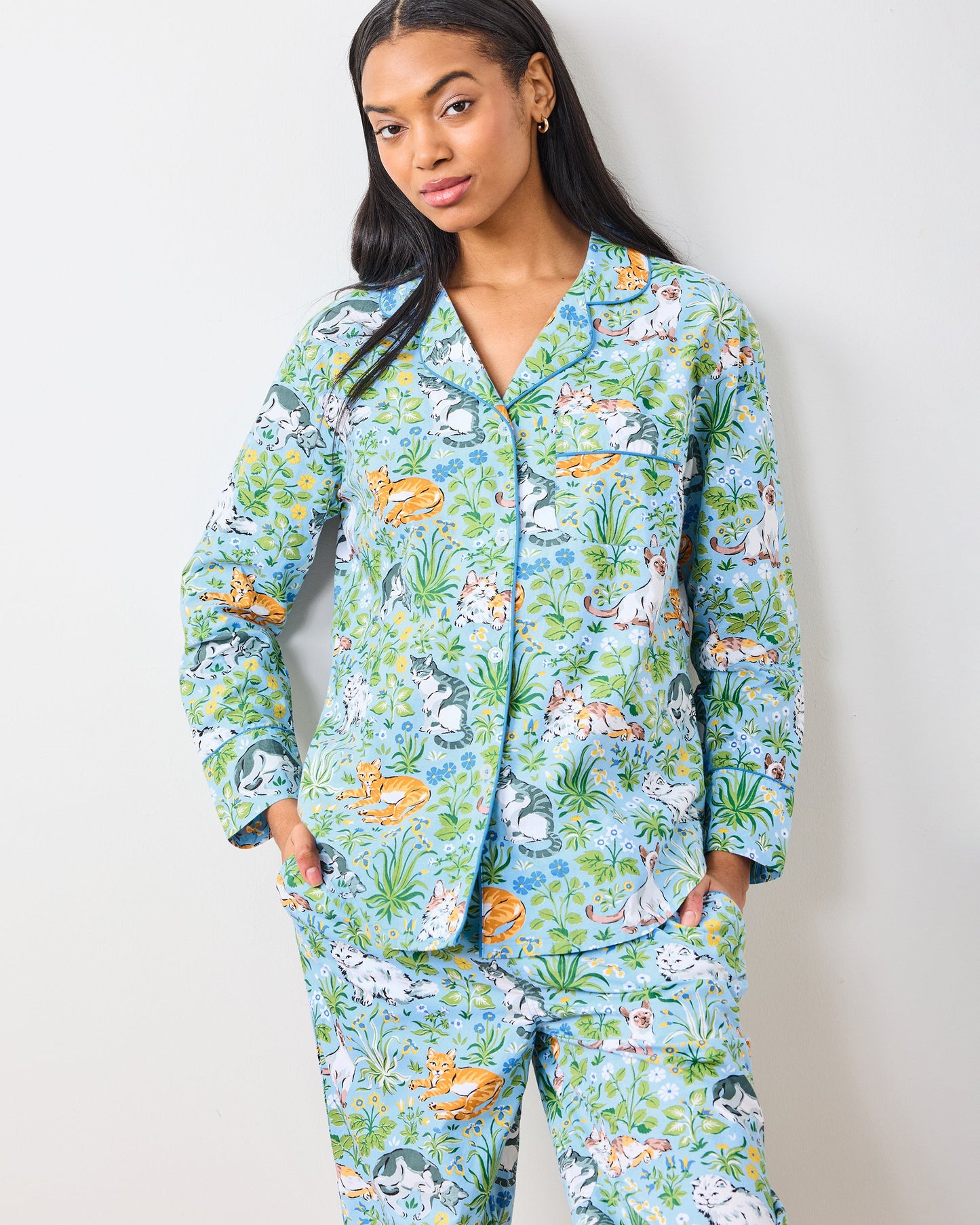 Must Love Cats - Tall Long PJ Set - Cornflower