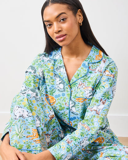 Must Love Cats - Petite Long PJ Set - Cornflower