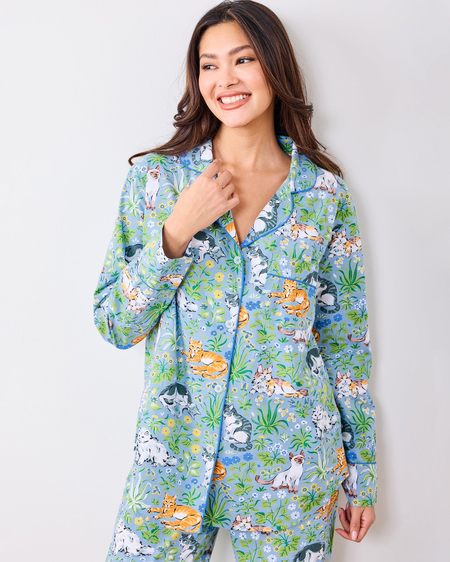 Must Love Cats - Long PJ Set  - Cornflower