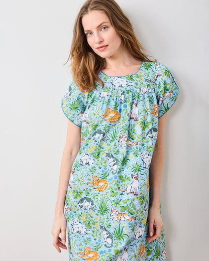 Must Love Cats - Retro Dreams Nightgown - Cornflower