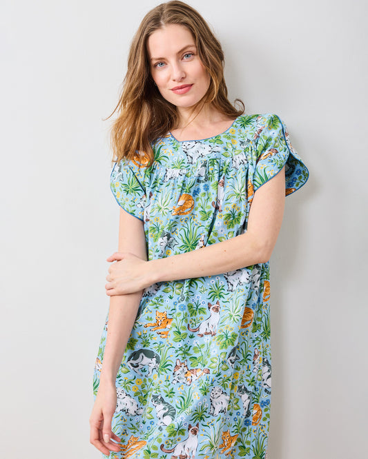 Must Love Cats - Retro Dreams Nightgown - Cornflower