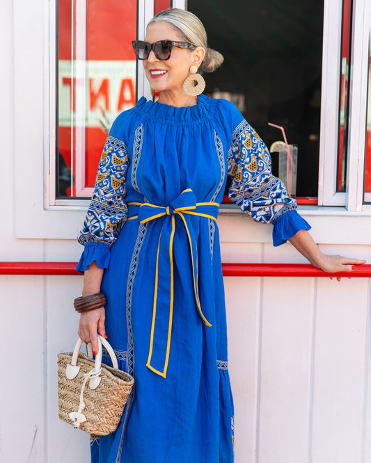 PF + Pencil & Paper Co. Embroidered Hens - Lillian Dress - Cobalt