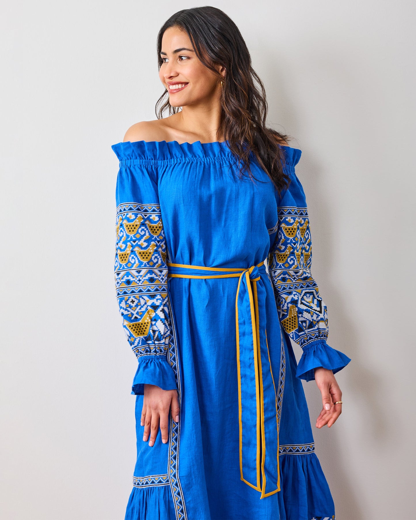 PF + Pencil & Paper Co. Embroidered Hens - Lillian Dress - Cobalt