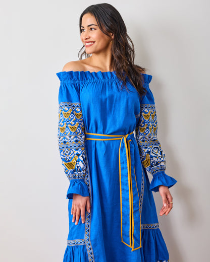 PF + Pencil & Paper Co. Embroidered Hens - Lillian Dress - Cobalt