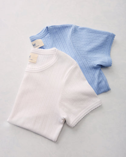 2-Piece Pointelle Tee Bundle - Misty Blue/Cloud
