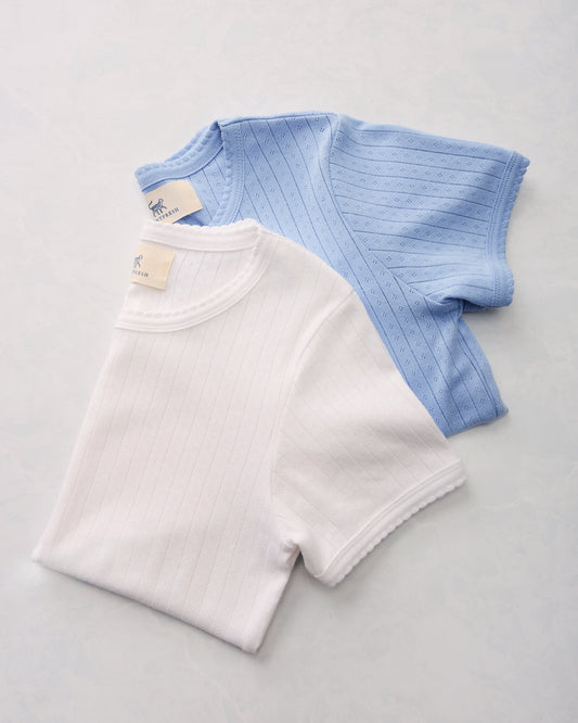 2-Piece Pointelle Tee Bundle - Misty Blue/Cloud