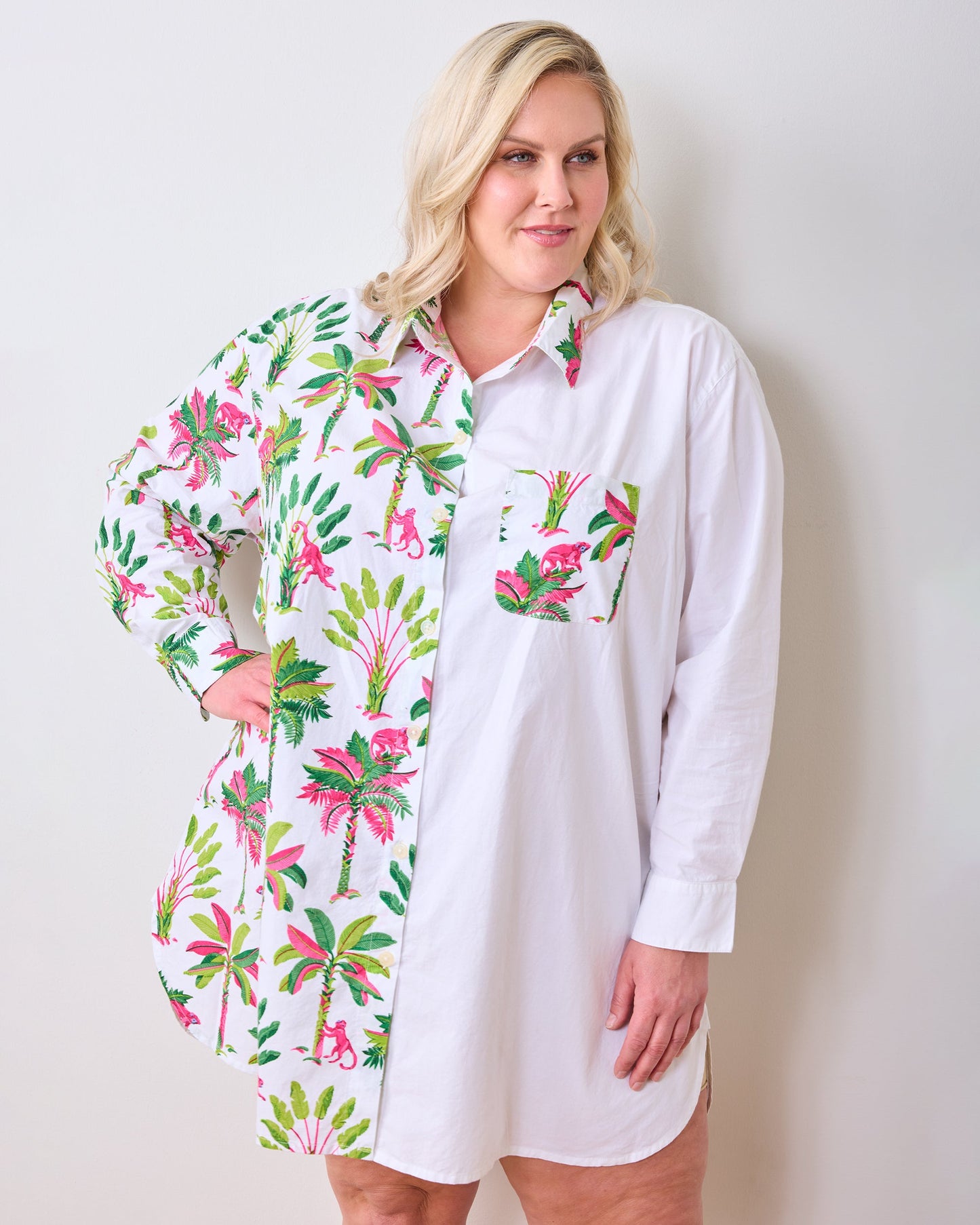 Royal Palms - Everyday Button Down - Pink Basil