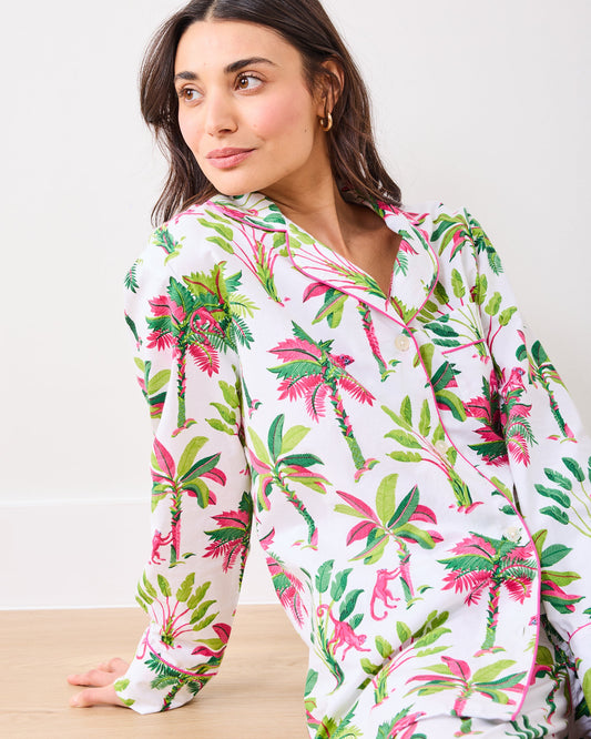 Royal Palms - Petite Long PJ Set - Pink Basil