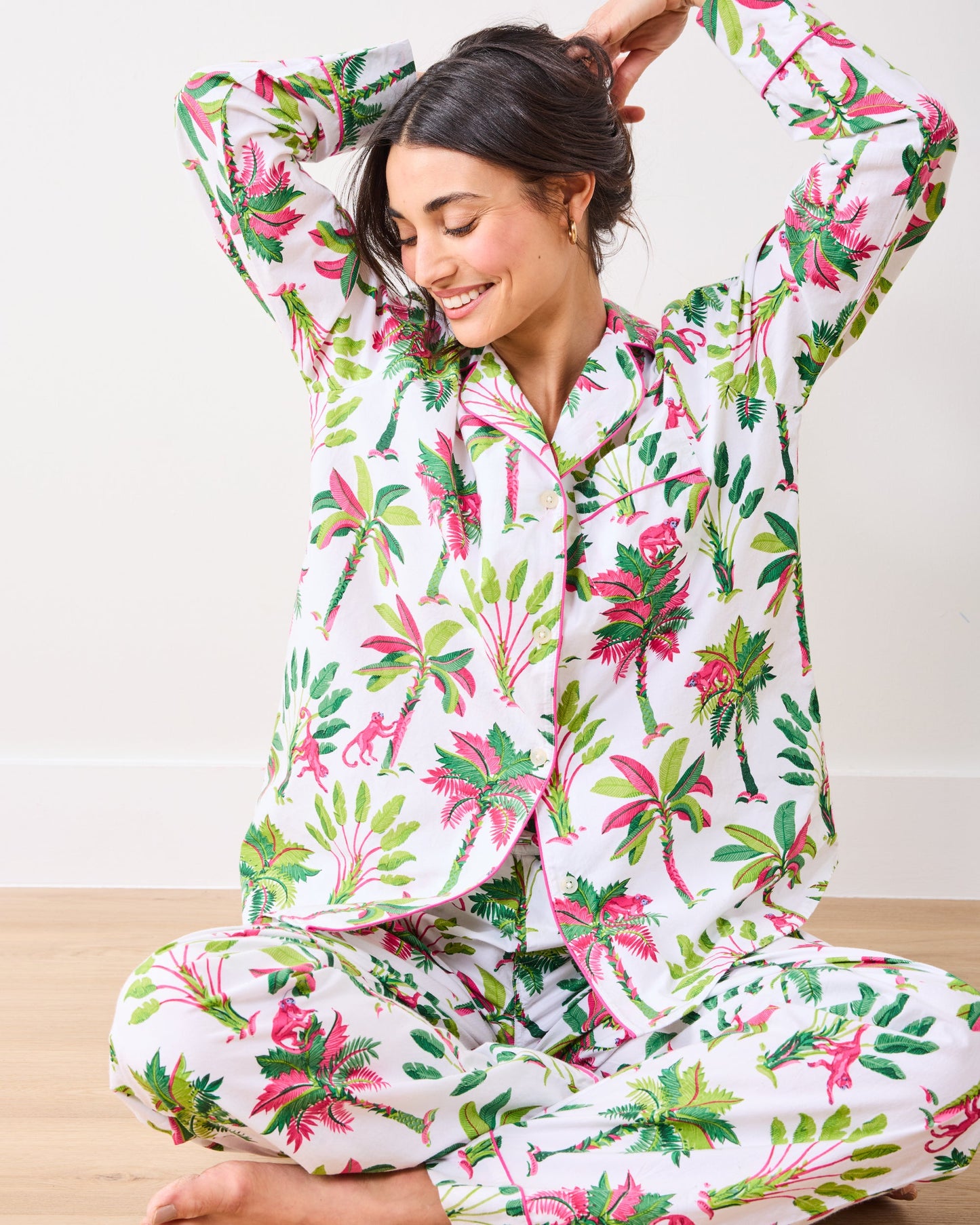 Royal Palms - Petite Long PJ Set - Pink Basil