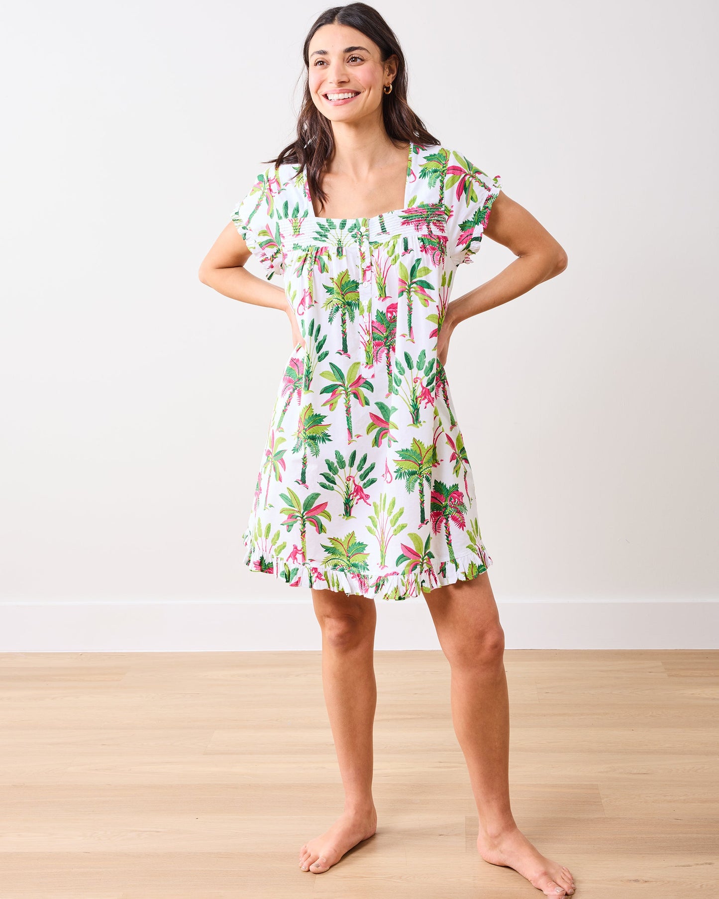 Royal Palms - Pintuck Nightgown - Pink Basil
