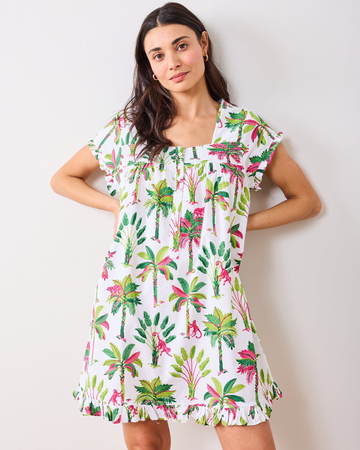 Royal Palms - Pintuck Nightgown - Pink Basil