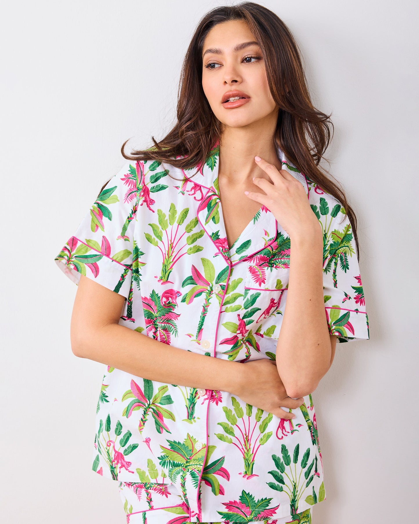 Royal Palms - Short PJ Set - Pink Basil