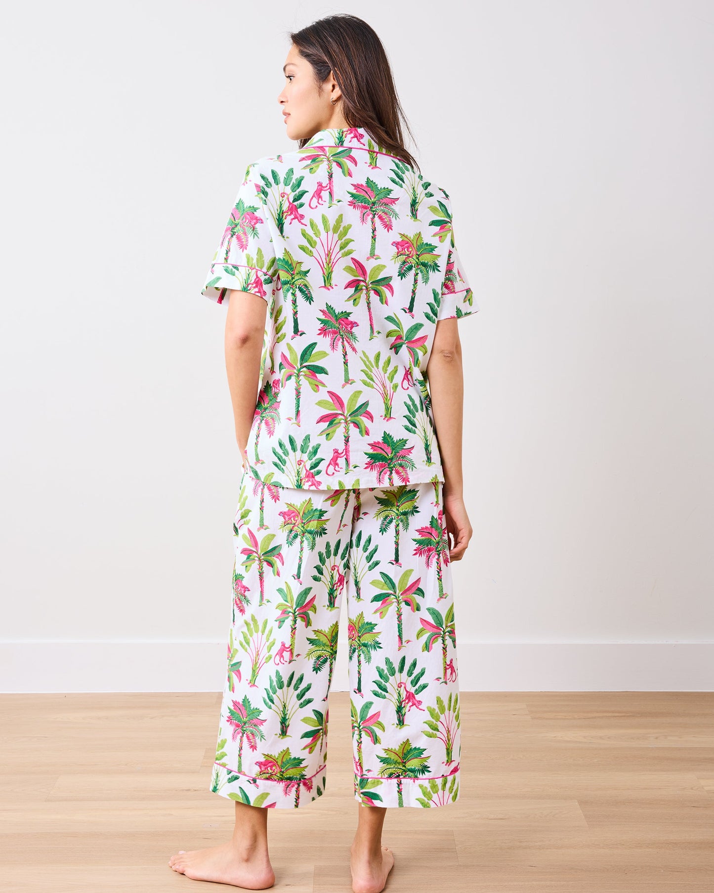 Royal Palms - Short Sleeve Top & Cropped Pants Set - Pink Basil