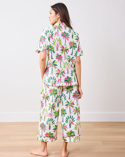 Royal Palms - Short Sleeve Top & Cropped Pants Set - Pink Basil
