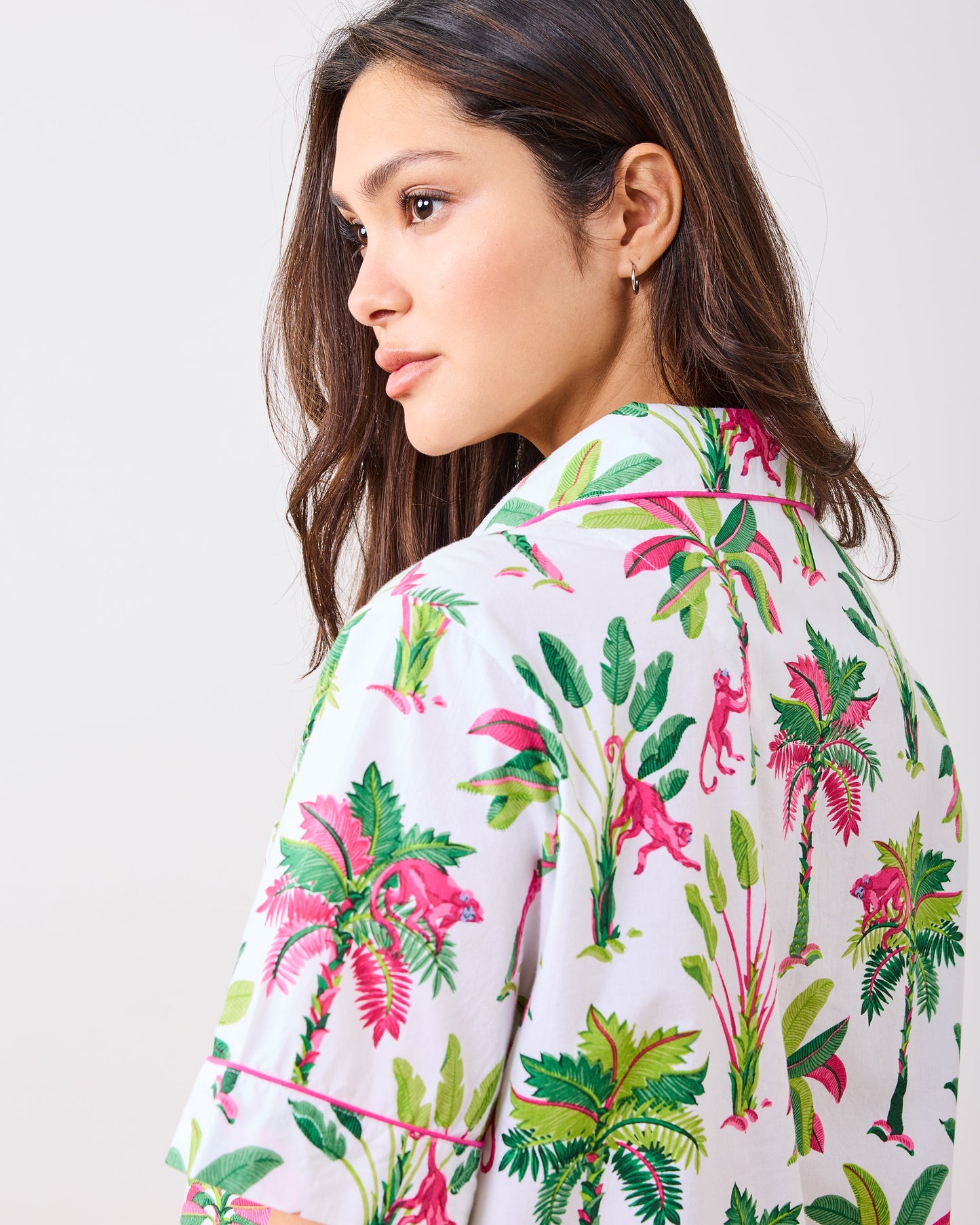 Royal Palms - Short Sleeve Top & Cropped Pants Set - Pink Basil