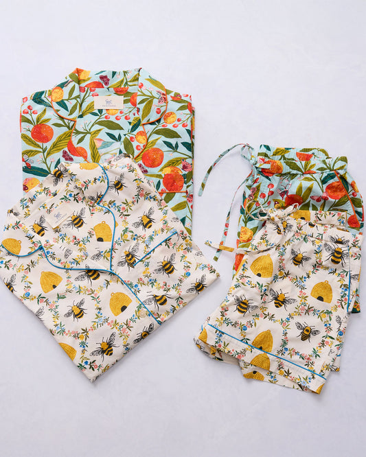 Sweet Bee & Butterfly Groove - Short PJ Set Bundle - Cream & Soft Blue